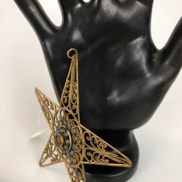 Rare star turquoise coral vintage pendant gold filigree